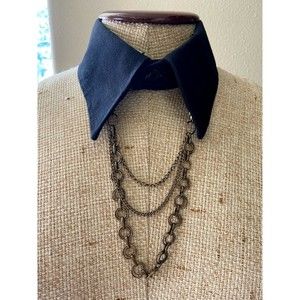Fabric Black Faux Shirt Dickie Collar Necklace with Brass Chain